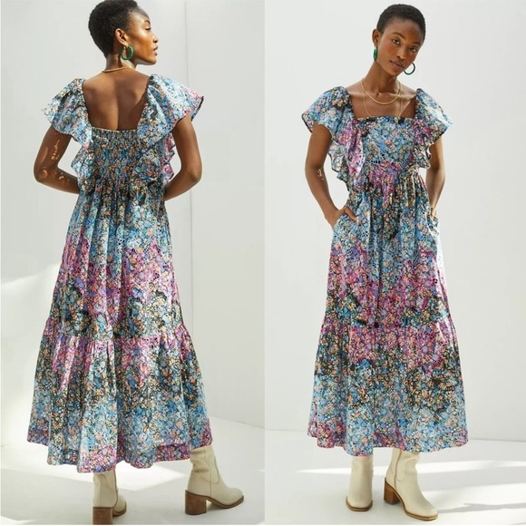 ANTHROPOLOGIE BLOGGER Fave Blue Purple
Floral Ruffle Eyelet Maxi Dress s - Picture 9 of 13